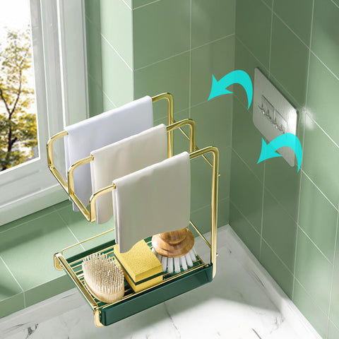 Wall-Mounted Sponge Holder & Kitchen Organizer – Dish Drainer, Soap Rack & Rag Rack with Drain Tray