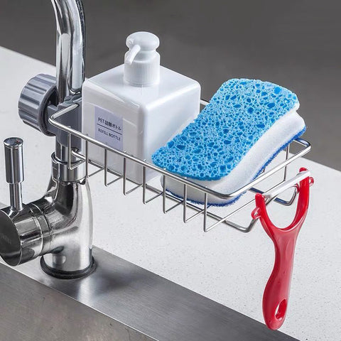 Adjustable Sink Drain Rack – Sponge Holder, Soap Drainer & Faucet Storage Organizer