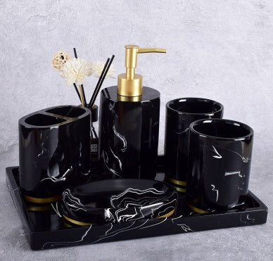 Luxury Ceramic Bathroom Accessories Set – High-End 5-Piece Countertop Organizer