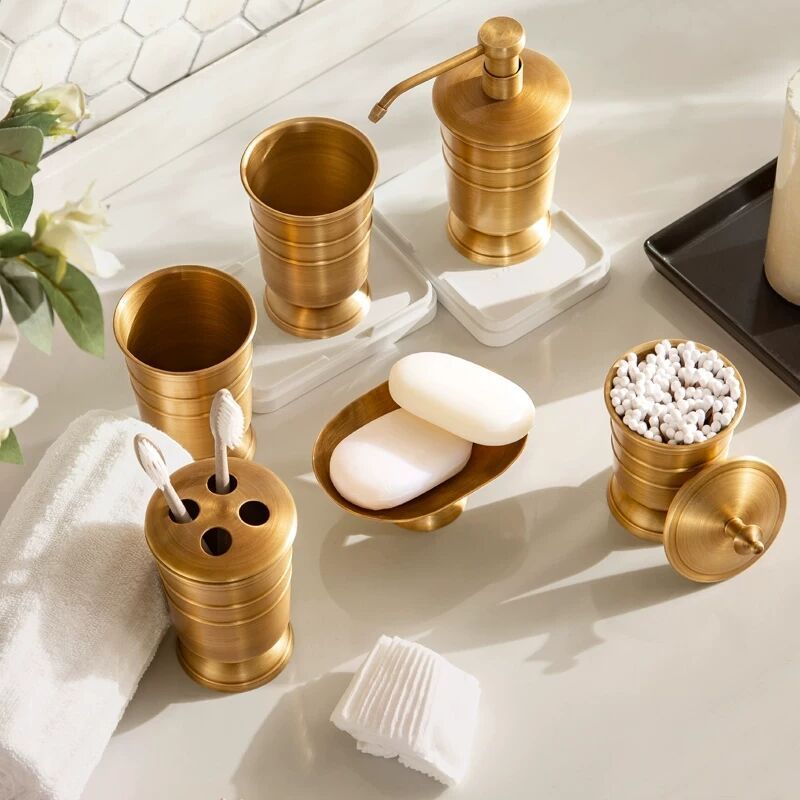 Luxury Bronze Bathroom Accessories Set – 6-Piece Modern Bath Countertop Organizer